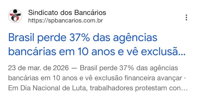 Sindicato dos Bancários: Brasil perde 37% das agências bancárias em 10 anos